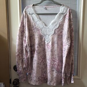 MISSLOOK Pink Floral Lace Blouse
